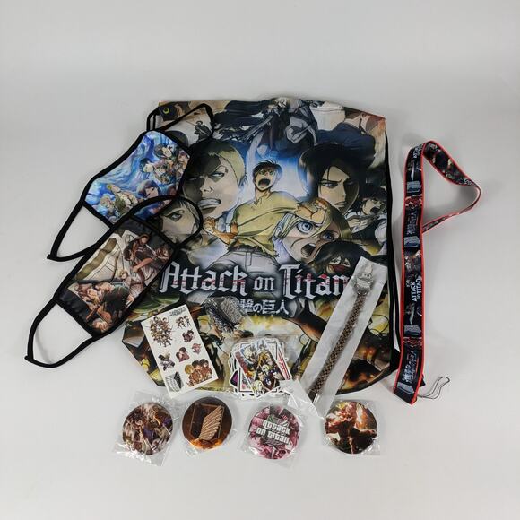 Attack On Titan Gift Set Anime Pack Buttons Stickers Jewelry Face Mask Backpack - Picture 1 of 16